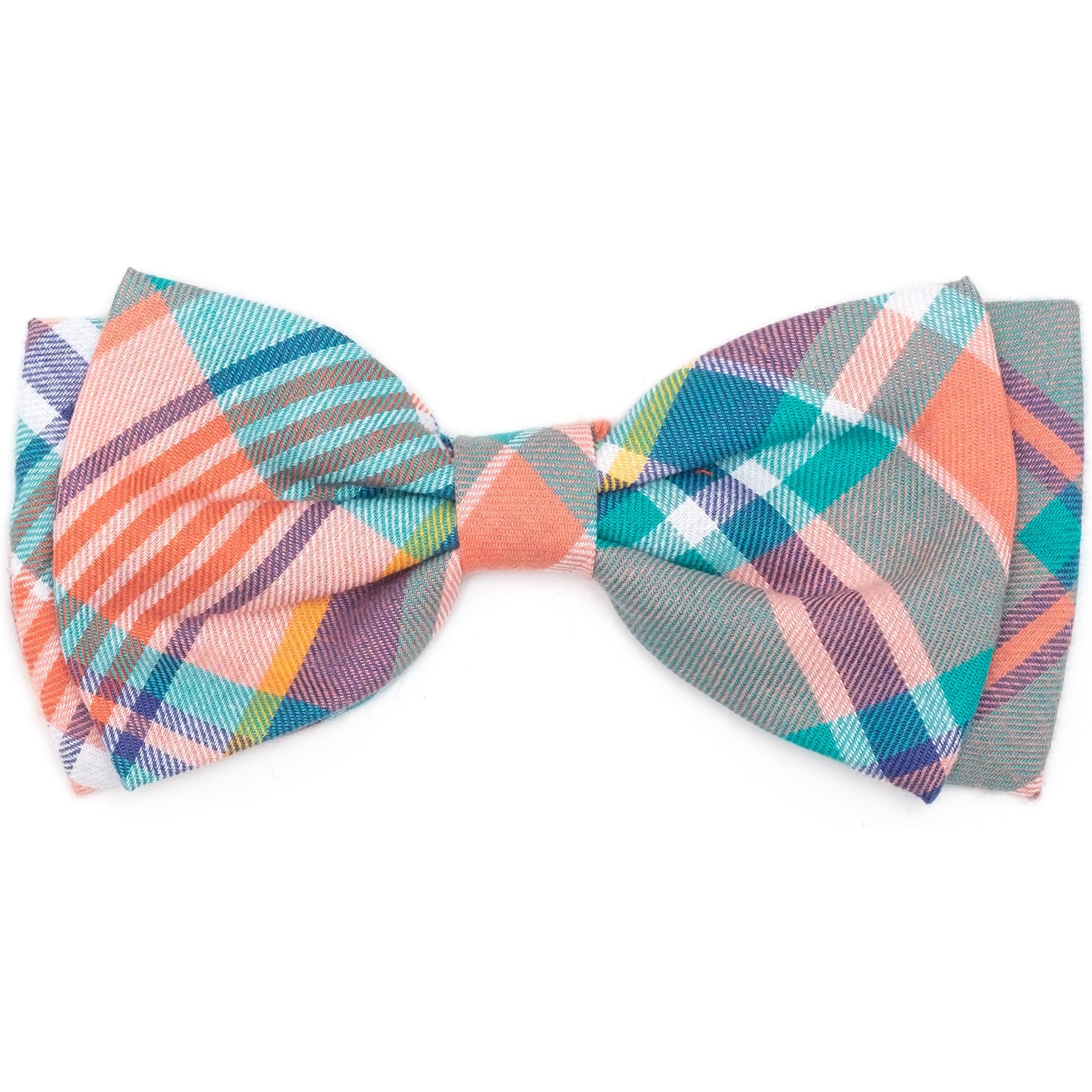 The Worthy Dog Plaid Boy Dog Bow Tie, Peach Multicolor, Large