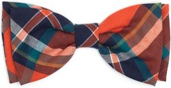 The Worthy Dog Plaid Boy Dog Bow Tie, Orange/Navy, Large
