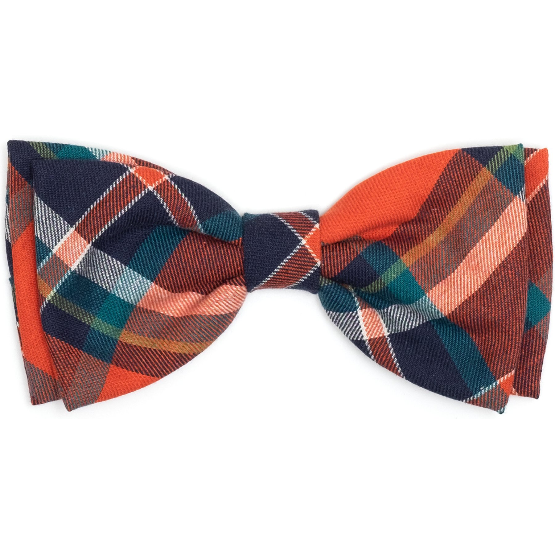 The Worthy Dog Plaid Boy Dog Bow Tie, Orange/Navy, Small