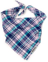 The Worthy Dog Madras Plaid Classic Machine-Washable Dog Bandana, Navy/Pink/Turquoise, Large