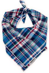 The Worthy Dog Madras Plaid Classic Machine-Washable Dog Bandana, Blue/Navy/Multicolor, Small
