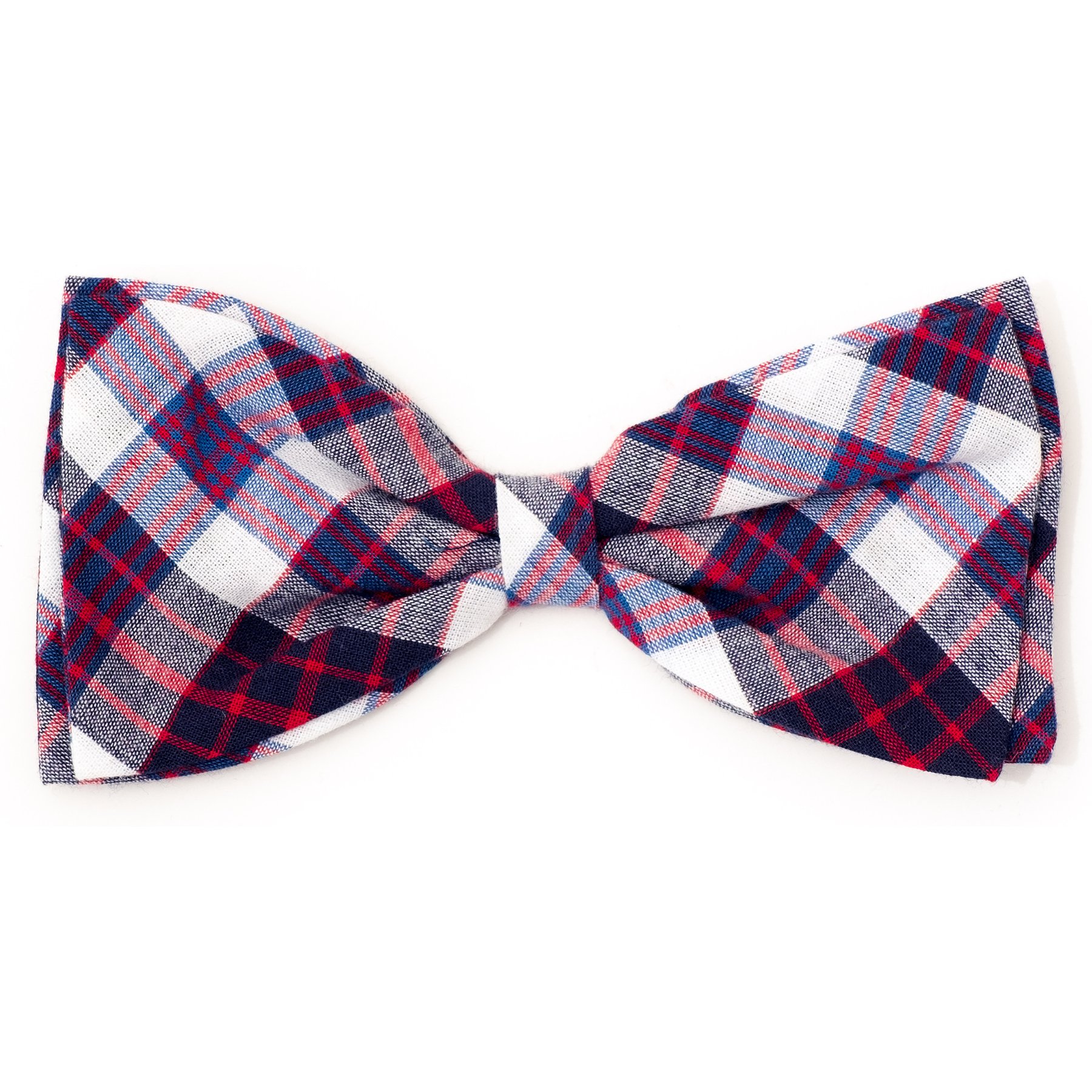 The Worthy Dog Madras Plaid Boy Dog Bow Tie, Navy/Red/White, Large