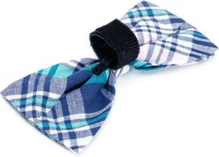 The Worthy Dog Madras Plaid Boy Dog Bow Tie, Navy/Pink/Turquoise, Large slide 2 of 2