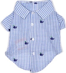 The Worthy Dog Gingham Whales Dog Shirt, Blue, Medium