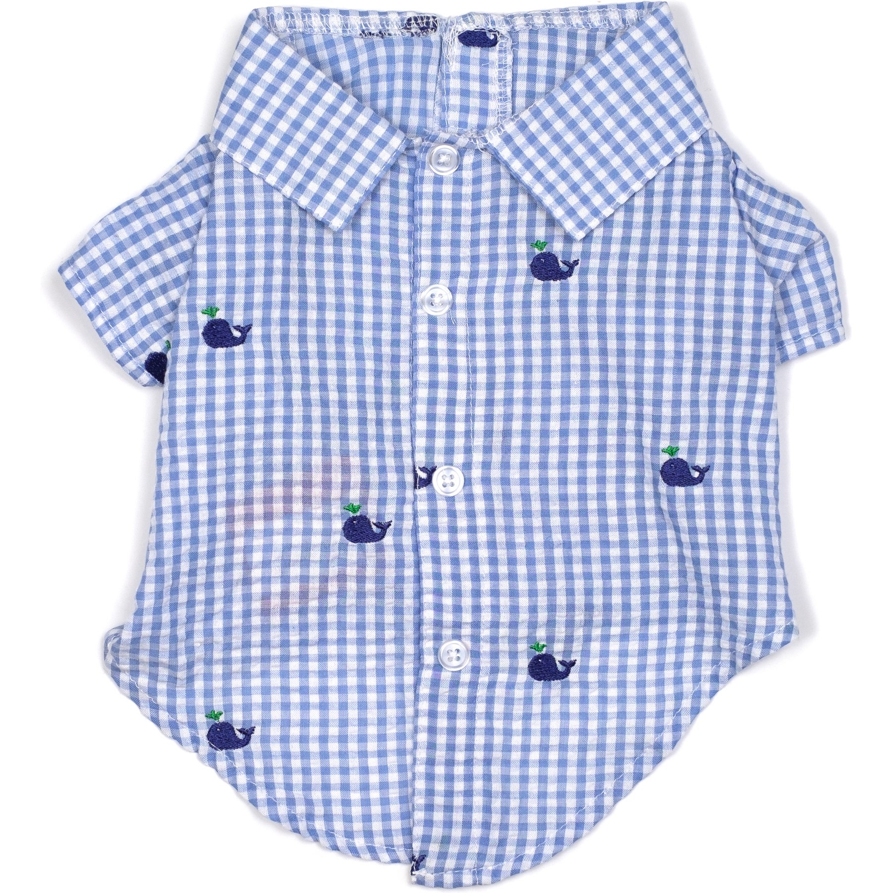 The Worthy Dog Gingham Whales Dog Shirt, Blue, XX-Large