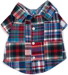The Worthy Dog Patch Madras Dog Shirt, Blue Multicolor, Medium