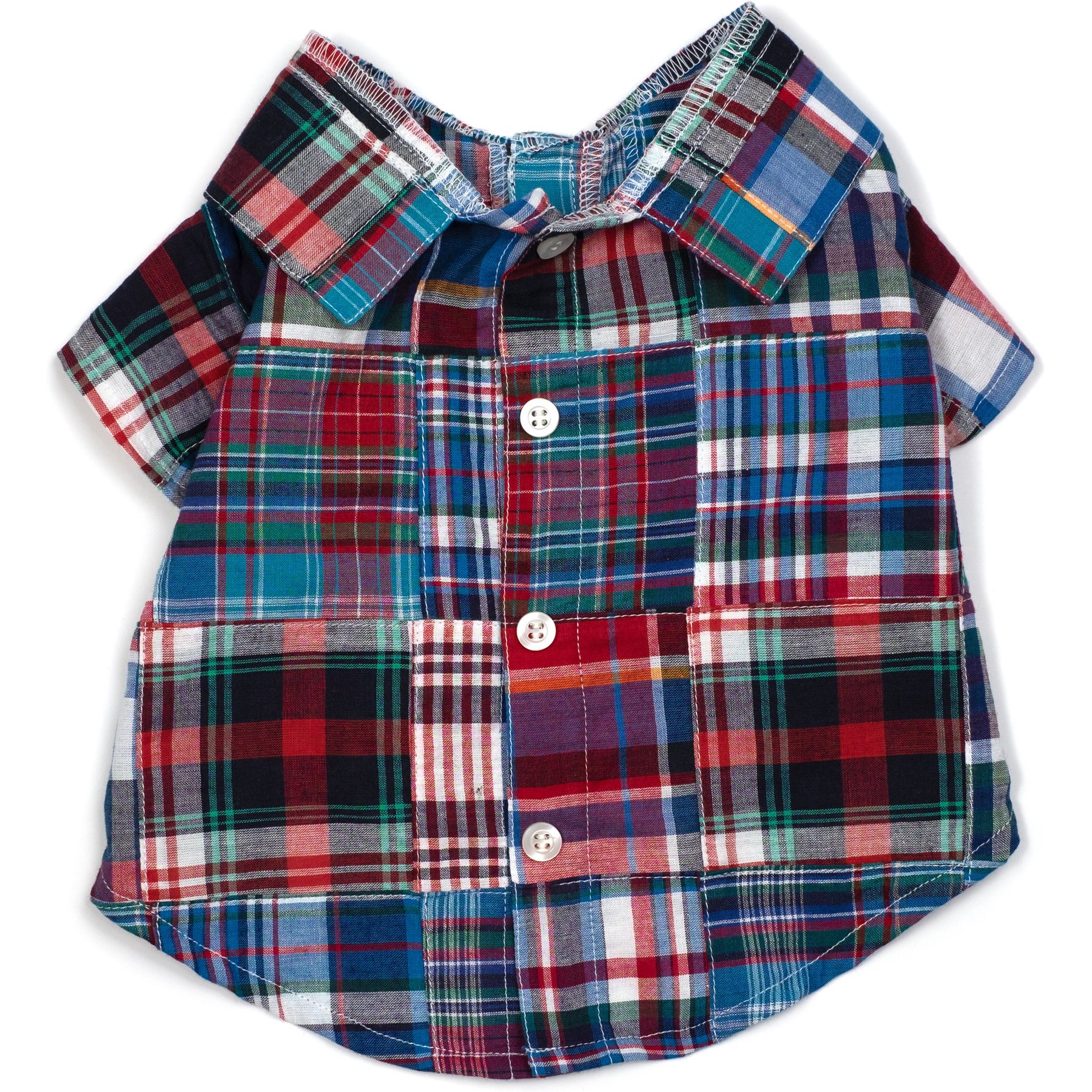 The Worthy Dog Patch Madras Dog Shirt, Blue Multicolor, X-Small