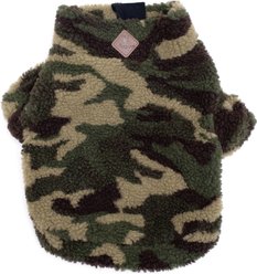 The Worthy Dog Quarter Zip Pullover Dog Coat, Green Camo, Medium
