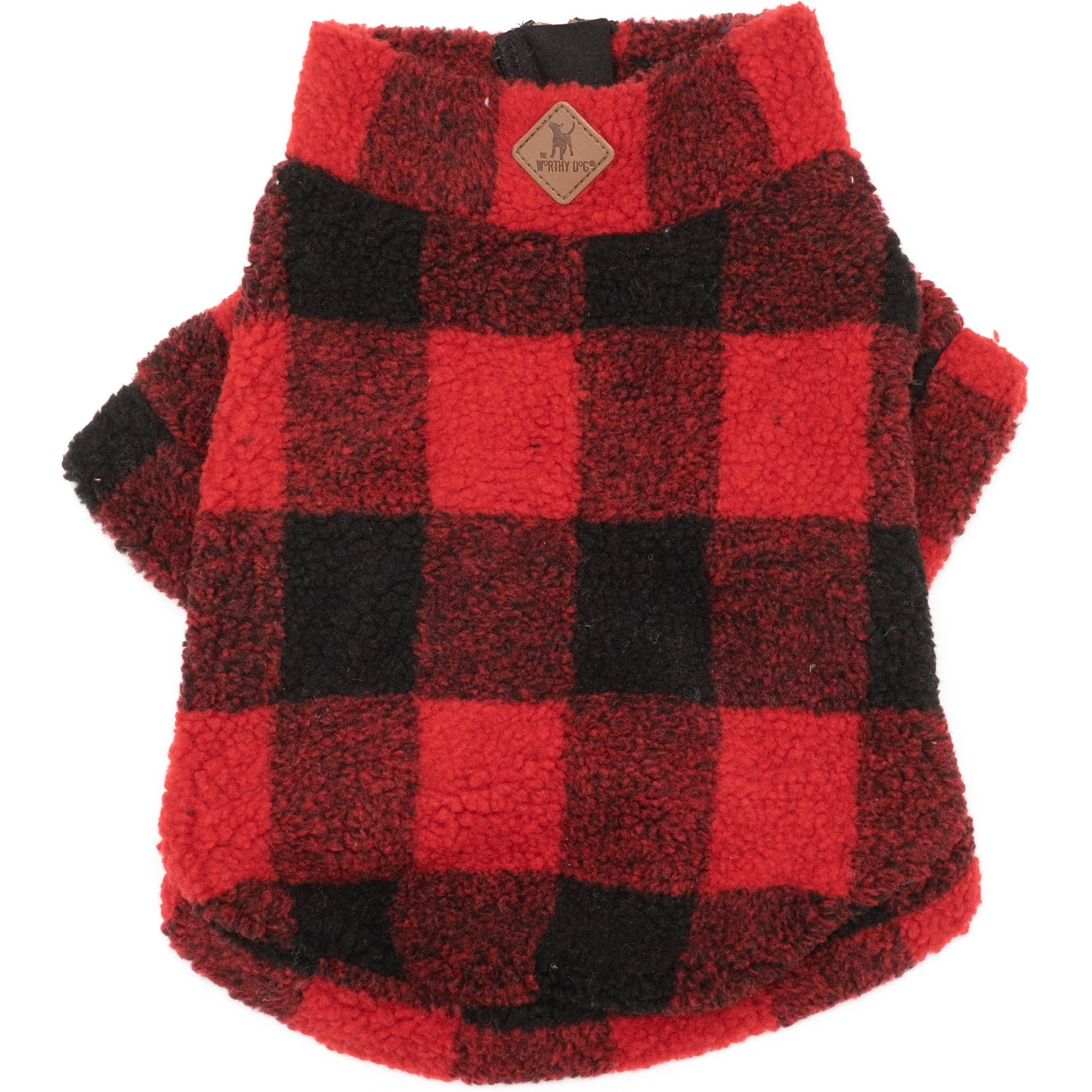 The Worthy Dog Quarter Zip Pullover Dog Coat, Red/Black, Large