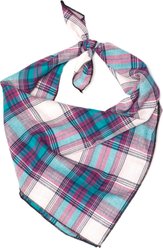 The Worthy Dog Plaid Machine-Washable Dog Bandana, Teal/Purple, Small