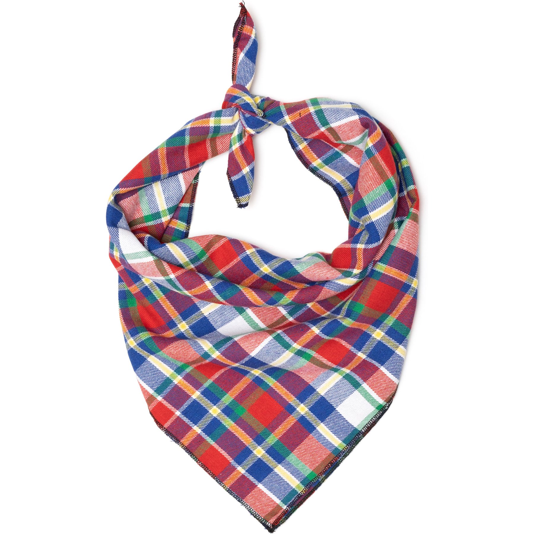 The Worthy Dog Plaid Machine-Washable Dog Bandana, Red/Blue, Small