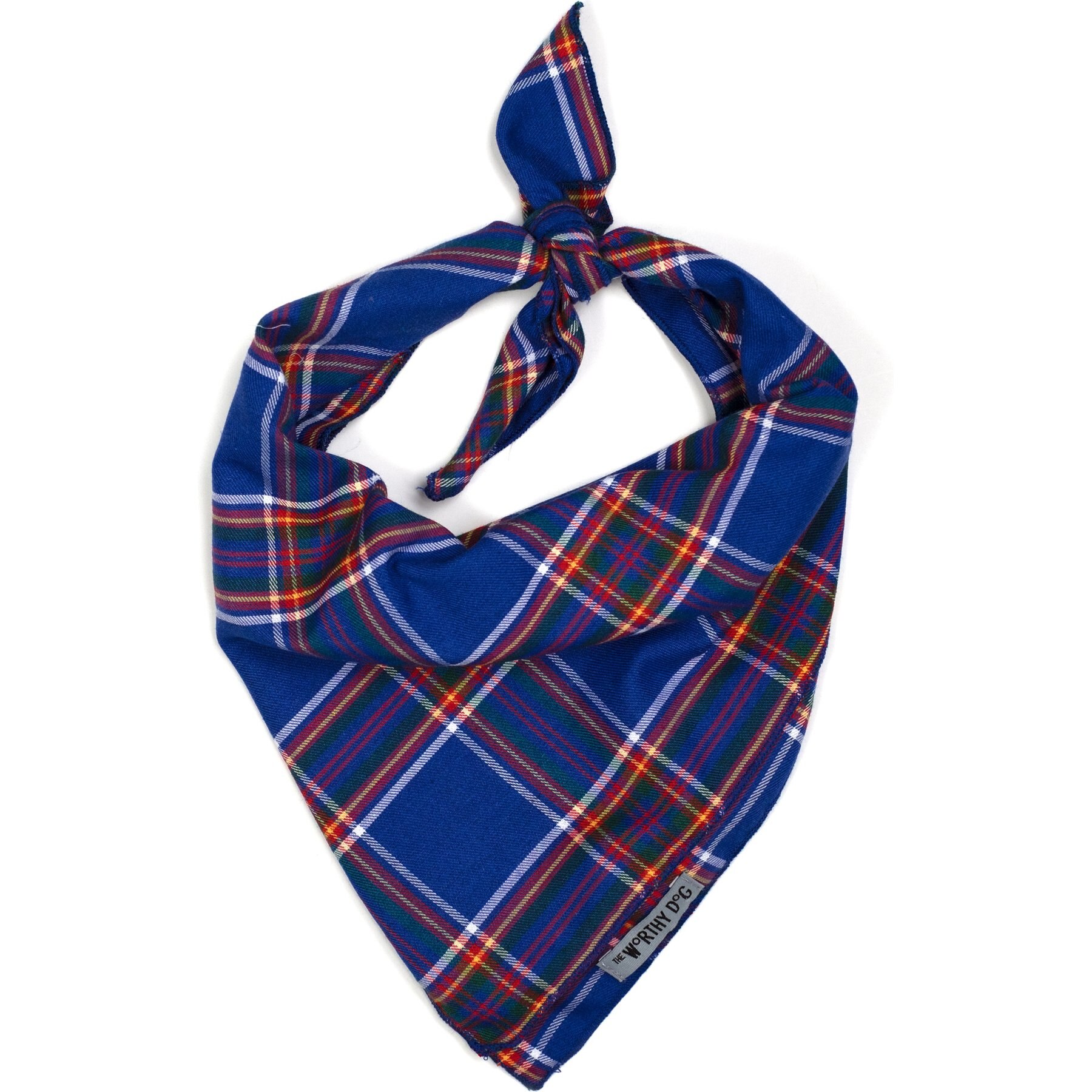 The Worthy Dog Plaid Machine-Washable Dog Bandana, Royal, Small