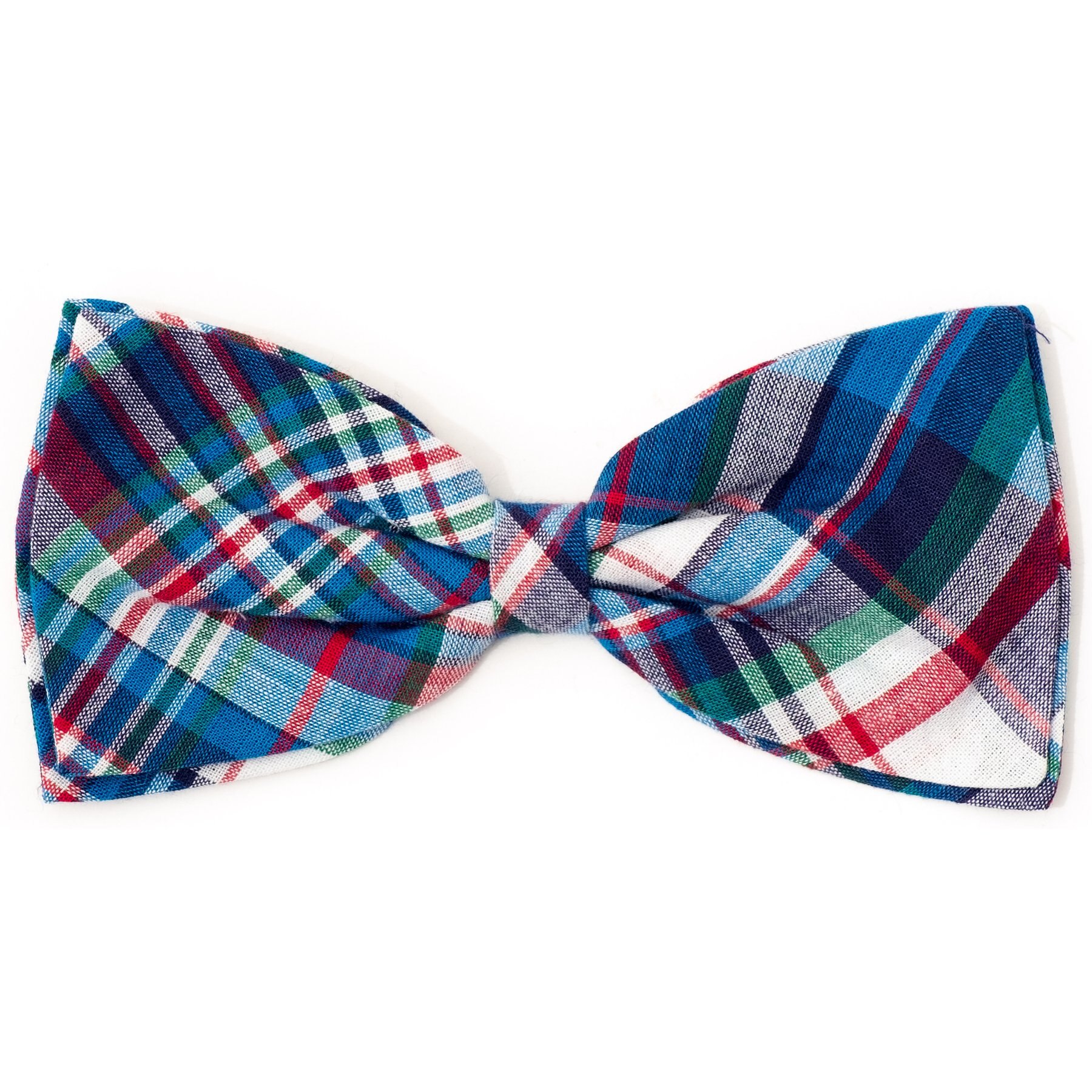 The Worthy Dog Madras Plaid Boy Dog Bow Tie, Blue/Navy/Multicolor, Large