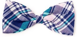 The Worthy Dog Madras Plaid Boy Dog Bow Tie, Navy/Pink/Turquoise, Large