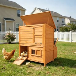 Yafylly Double House with 3 Nesting Boxes, 2 Pull-Out Trays & Asphalt Roof 6 - 8 Chicken Coop slide 2 of 7