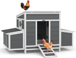 Yafylly Wooden House with 6 Nesting Boxes, Ventilation Window 4 - 6 Chicken Coop, Gray