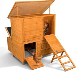 Yafylly Double House with 3 Nesting Boxes, 2 Pull-Out Trays & Asphalt Roof 6 - 8 Chicken Coop