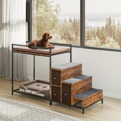 LEMBERI Bunk Bed Window Perch with Storage Dog & Cat Stairs, Brown