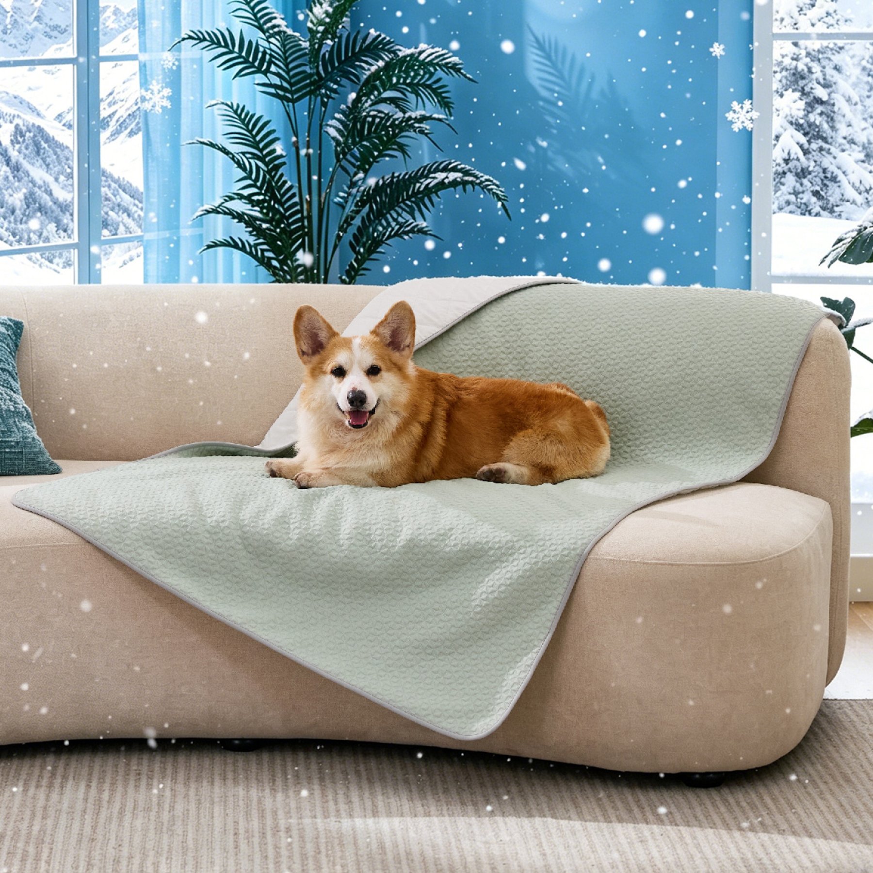 GOOPAWS All Season Reversible Cooling Dog Blanket Bed Cover, Green, Large: 40 x 60-in