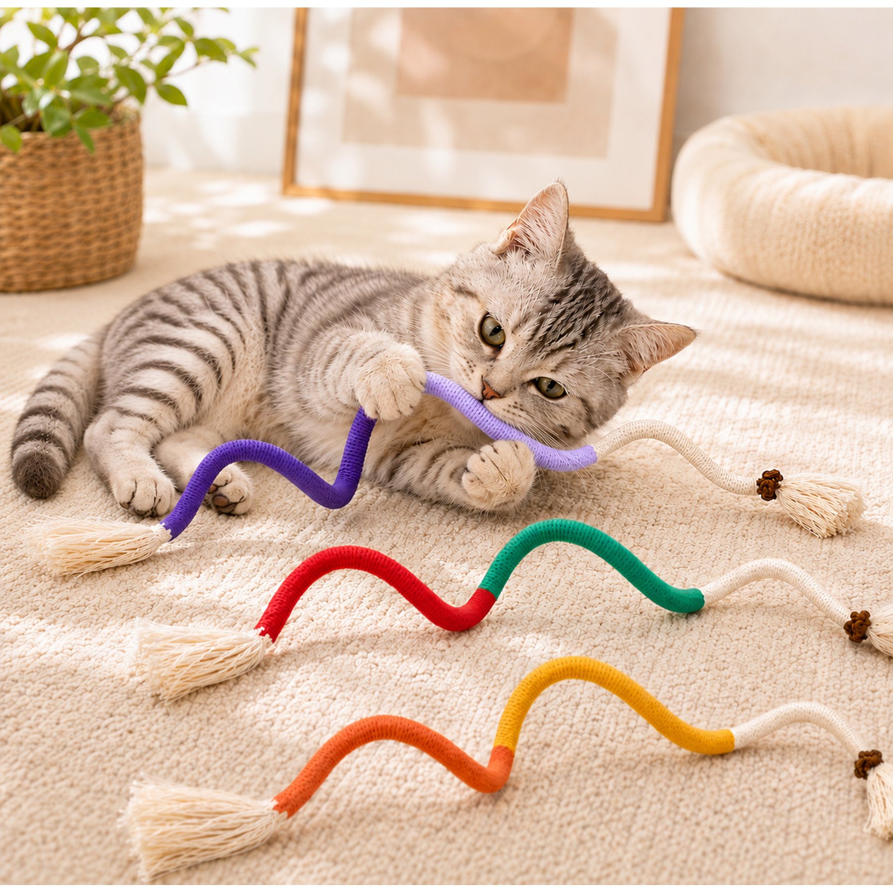 Purr Harbor Cotton Chew Rope Gall Fruit Cat Toy, 3 count