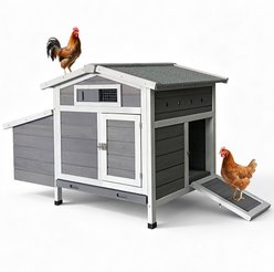 Yafylly Outdoor Wooden House Pull-Out Tray, Asphalt Roof & Dual Doors with Nesting Box Chicken Coop, Gray