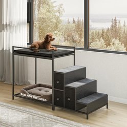 LEMBERI Bunk Bed Window Perch with Storage Dog & Cat Stairs, Black