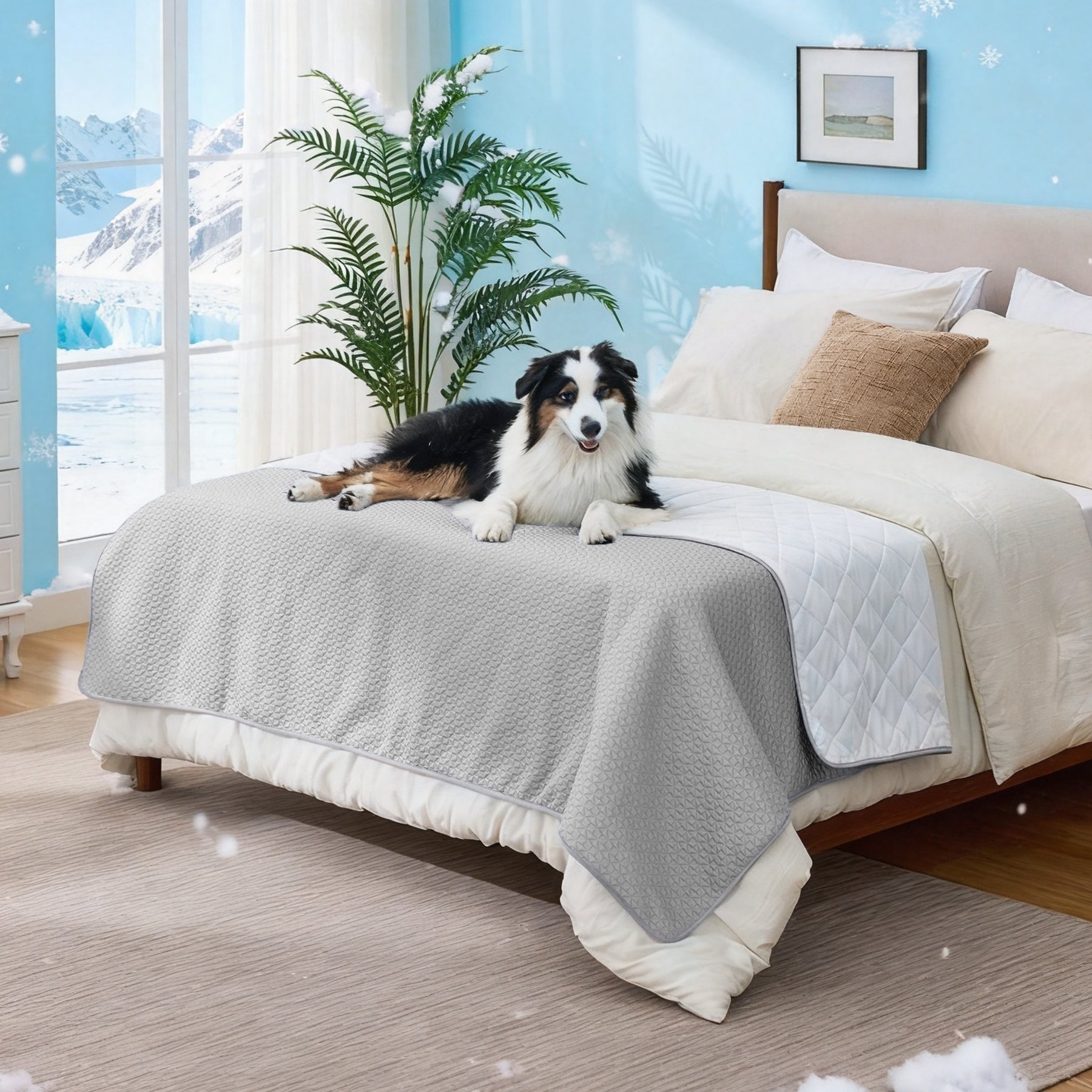 GOOPAWS All Season Reversible Cooling Dog Blanket Bed Cover, Grey, Queen: 60 x 80-in