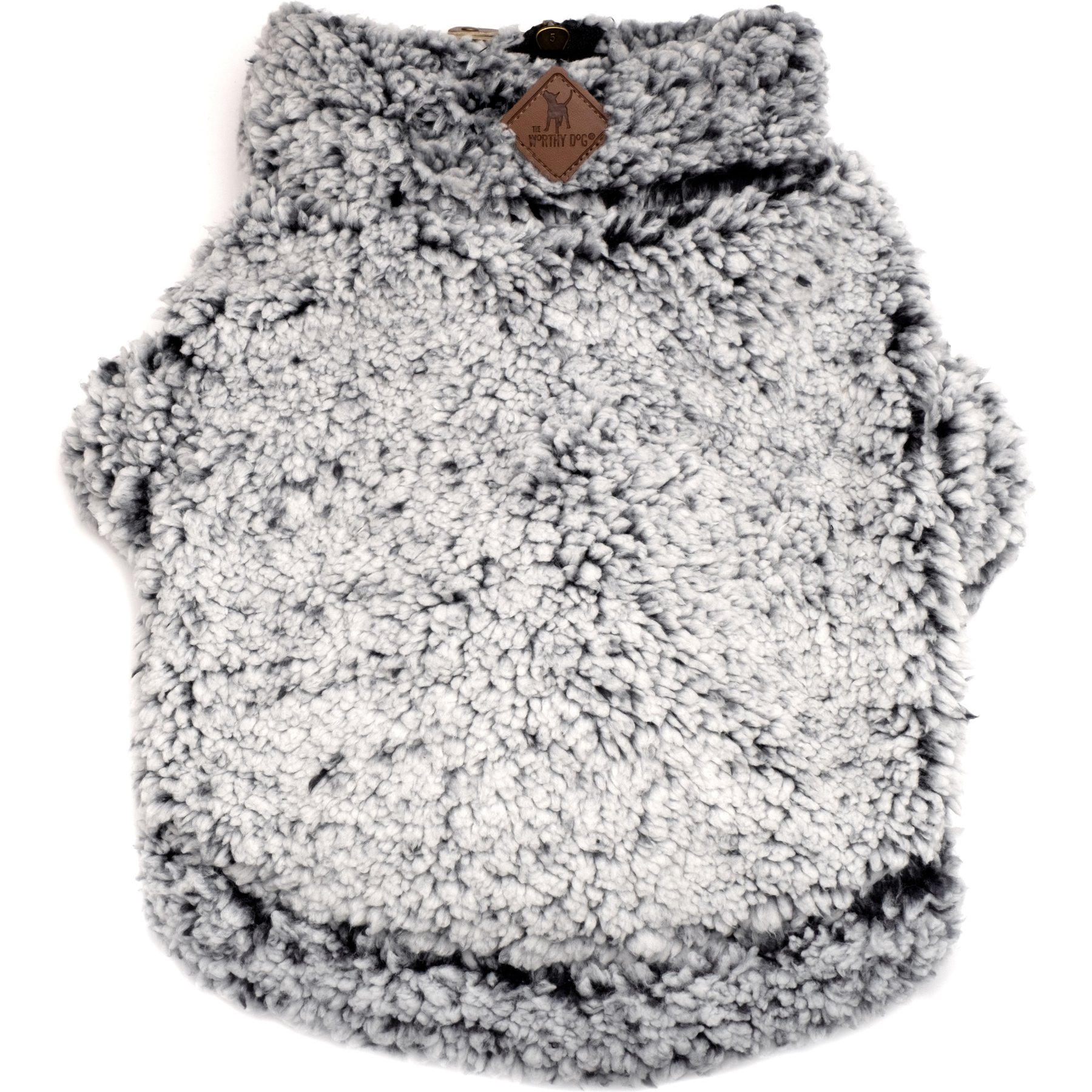The Worthy Dog Wubby Fleece Quarter Zip Pullover Dog Coat, Black, Large