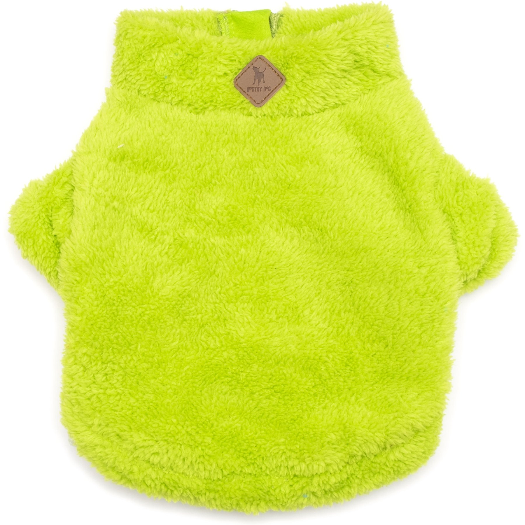 The Worthy Dog Solid Fleece Quarter Zip Pullover Dog Coat, Lime, Large