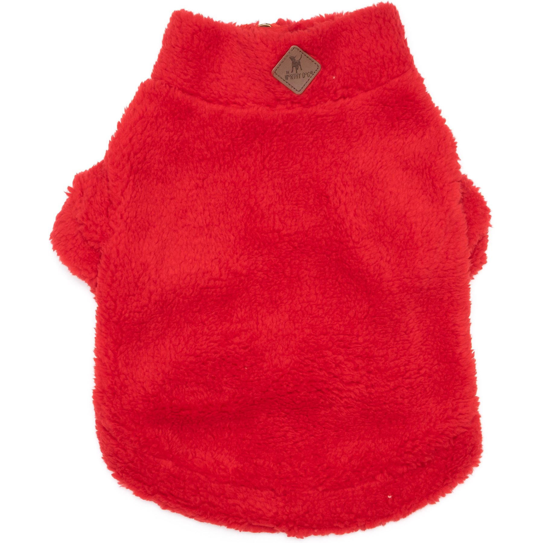The Worthy Dog Solid Fleece Quarter Zip Pullover Dog Coat, Red, Large