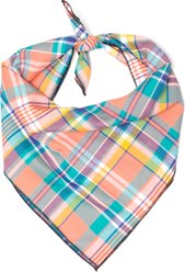 The Worthy Dog Plaid Machine-Washable Dog Bandana, Peach Multicolor, Large