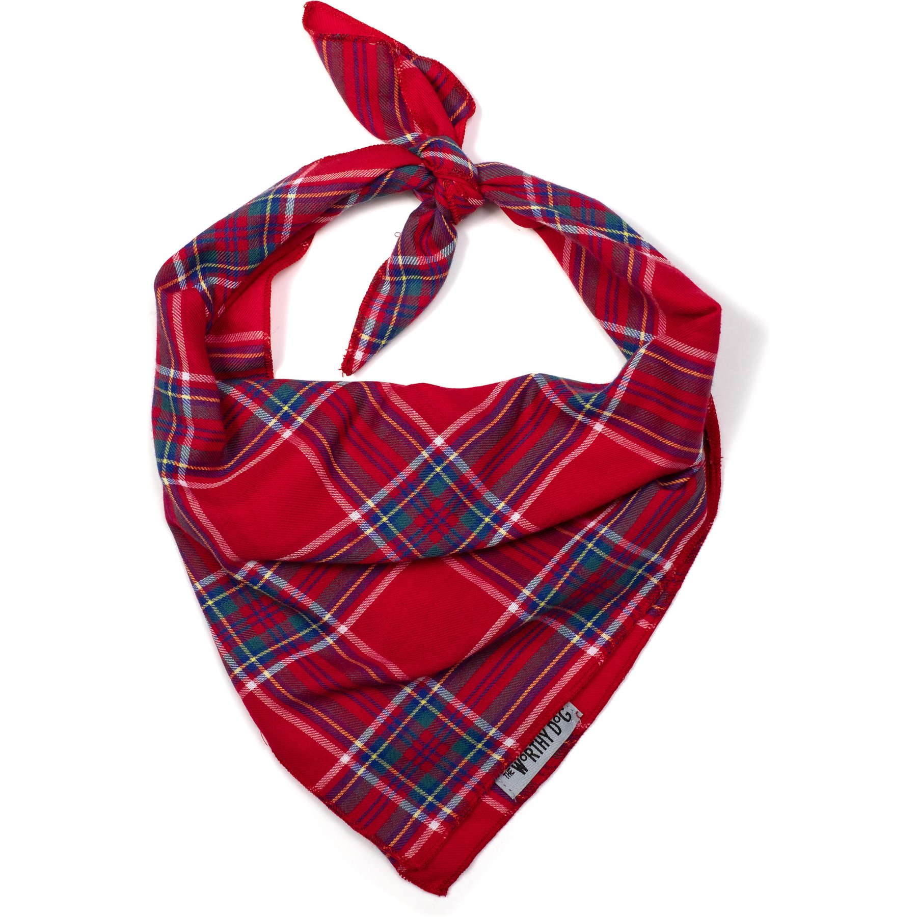 The Worthy Dog Plaid II Machine-Washable Dog Bandana, Red, Small
