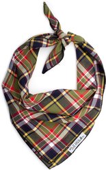 The Worthy Dog Plaid II Classic Machine-Washable Dog Bandana, Olive, Large
