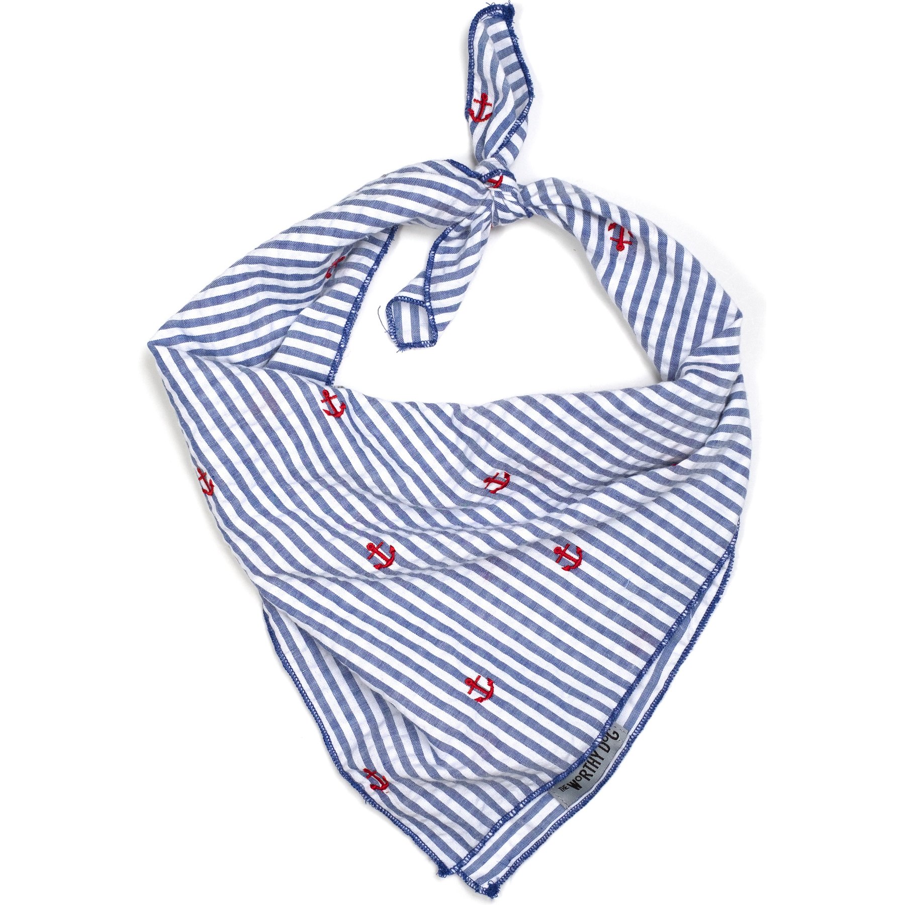 The Worthy Dog Stripe Anchor Machine-Washable Dog Bandana, Navy, Small