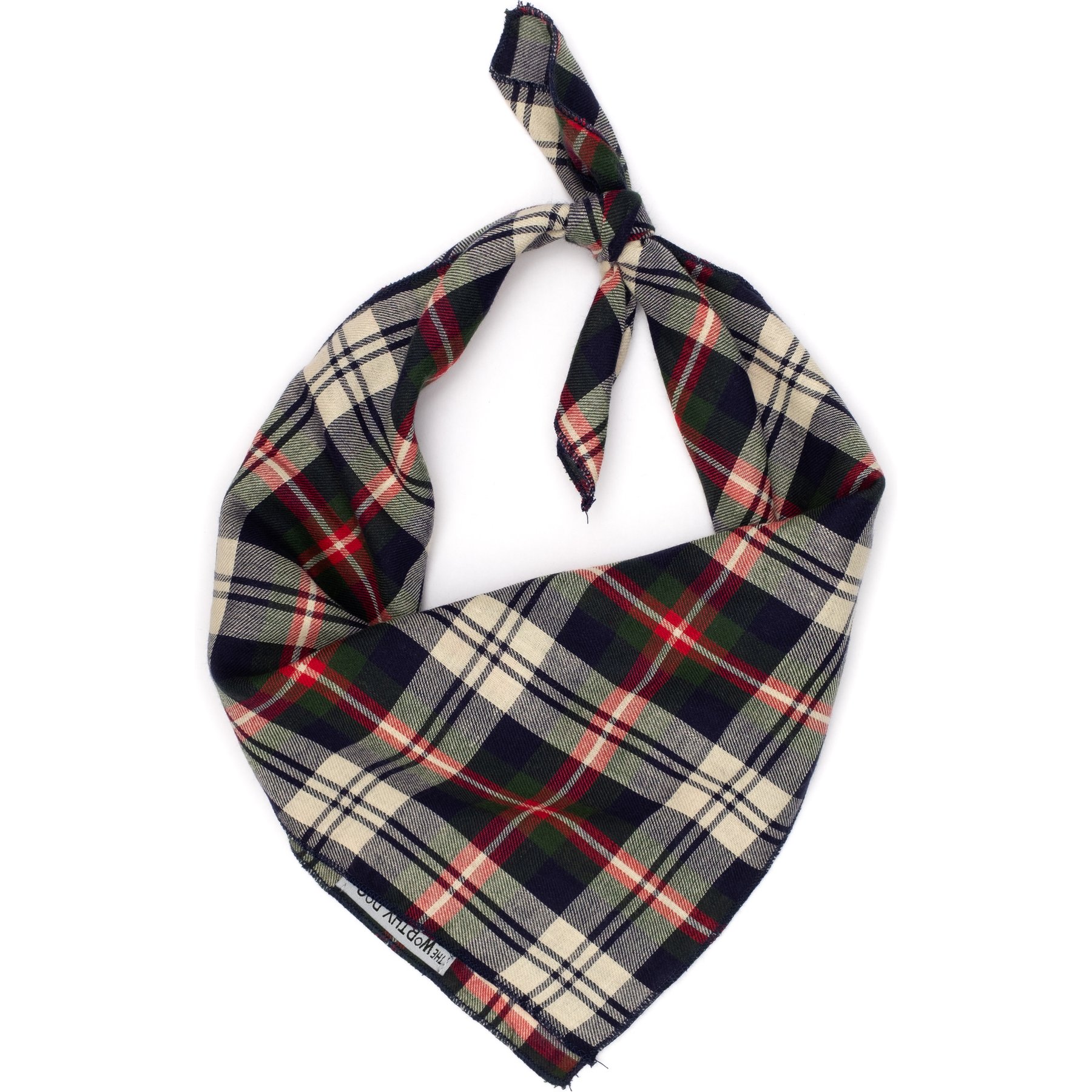 The Worthy Dog Plaid Machine-Washable Dog Bandana, Navy, Small