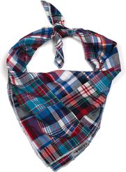 The Worthy Dog Patch Madras Machine-Washable Dog Bandana, Blue Multicolor, Large