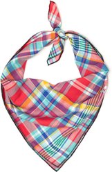 The Worthy Dog Plaid Machine-Washable Dog Bandana, Coral Multicolor, Small
