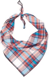 The Worthy Dog Cornflower Plaid Machine-Washable Dog Bandana, Blue/Red, Small