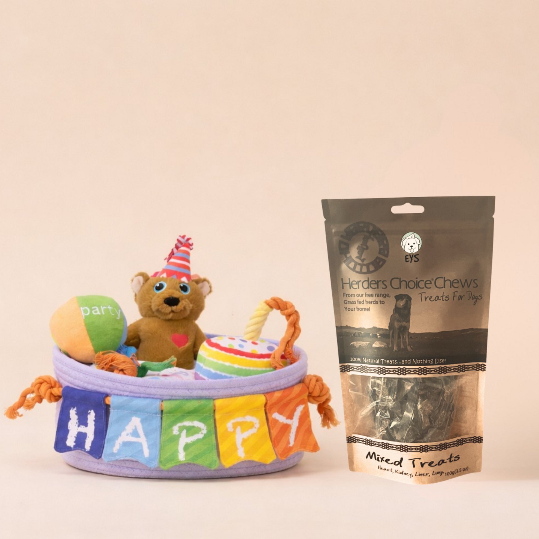 EYS Birthday Gift Basket Crinkle Plush Dog Toy Set, 5 count
