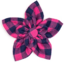 The Worthy Dog Buffalo Check Flower Girl Dog Collar Accessory, Pink/Navy, Small