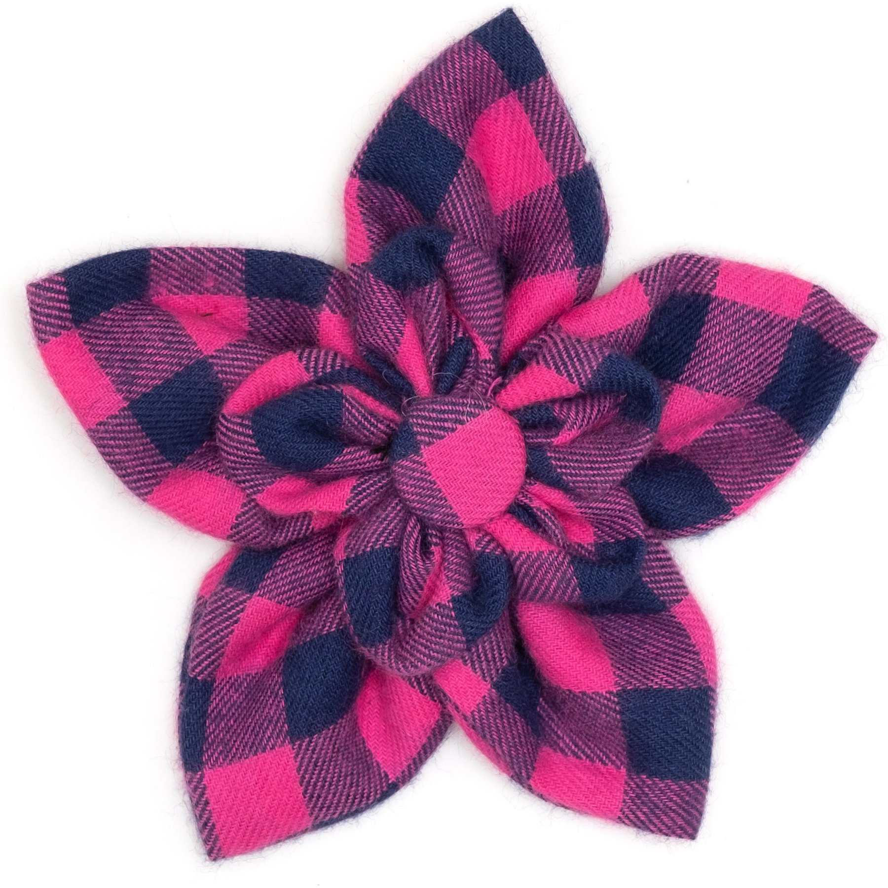 The Worthy Dog Buffalo Check Flower Girl Dog Collar Accessory, Pink/Navy, Large