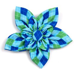 The Worthy Dog Preppy Argyle Flower Girl Dog Collar Accessory, Blue, Small