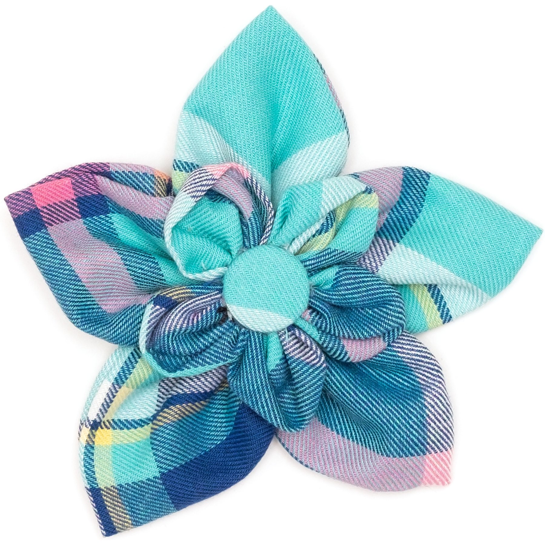 The Worthy Dog Plaid Flower Girl Dog Collar Accessory, Aqua/Navy, Large