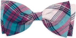The Worthy Dog Plaid Boy Bow Tie, Teal/Purple, Small