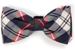 The Worthy Dog Plaid Boy Dog Bow Tie, Navy Multicolor, Large
