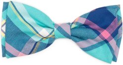 The Worthy Dog Plaid Boy Dog Bow Tie, Aqua/Navy, Large