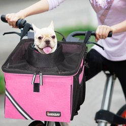 BARKBAY Foldable Front-carrier Dog Bicycle Basket, Pink Carnation