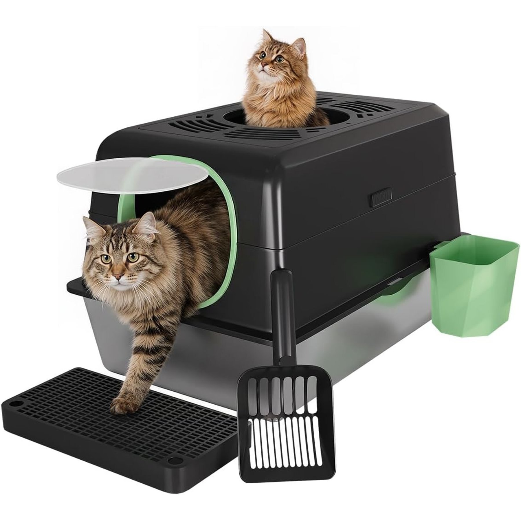 YODOLLA High Sided Stainless Steel Covered Cat Litter Box with Lid, X-Large, Black