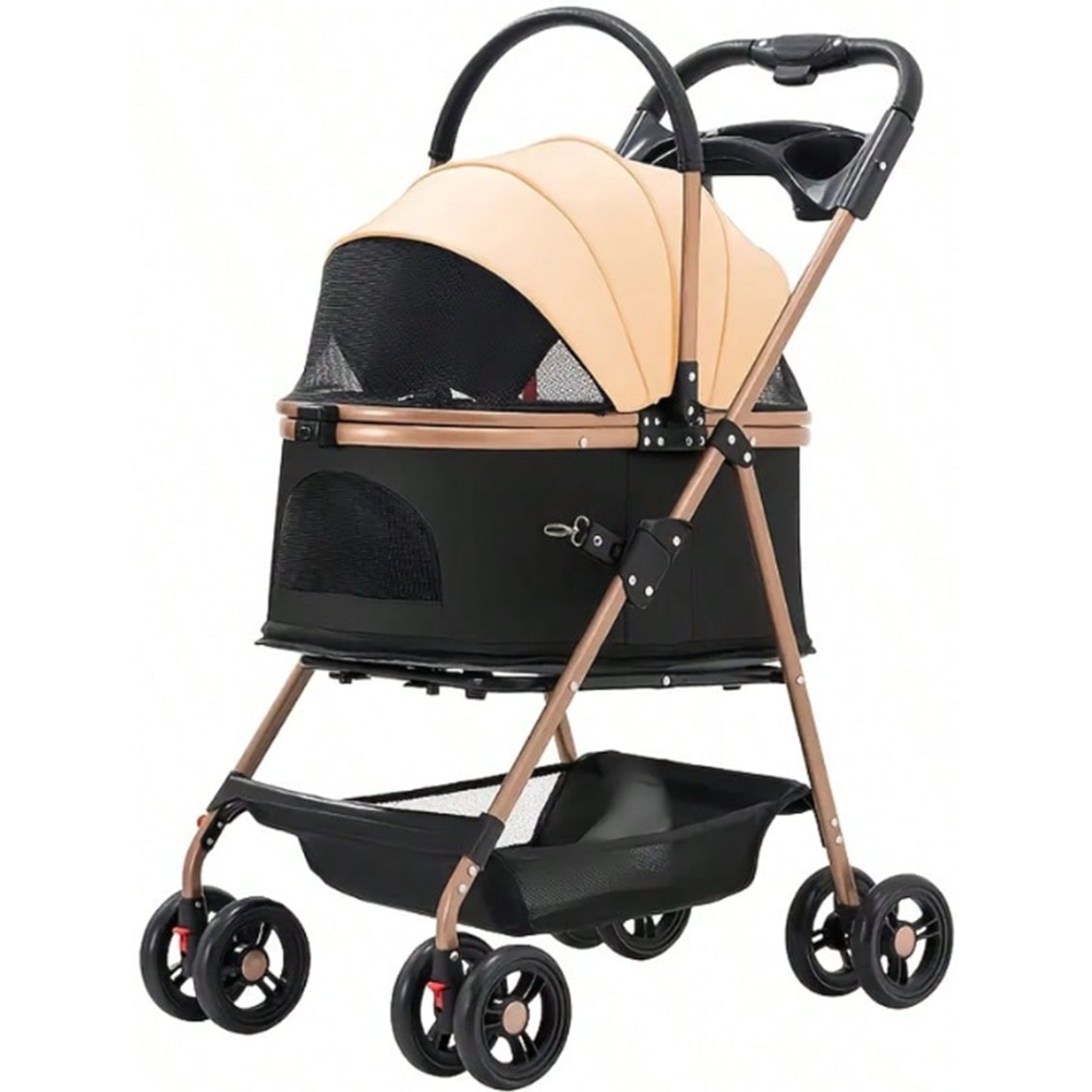 FURDEAR Premium Pet Stroller with 360° Swivel Wheels, Light Brown, 23.6 x 12.6 x 34-in