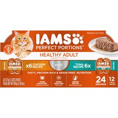 Iams Perfect Portions Healthy Adult Chicken & Tuna Variety Pack Grain-Free Pate Wet Cat Food, 2.6-oz tray, case of 12 twin-packs